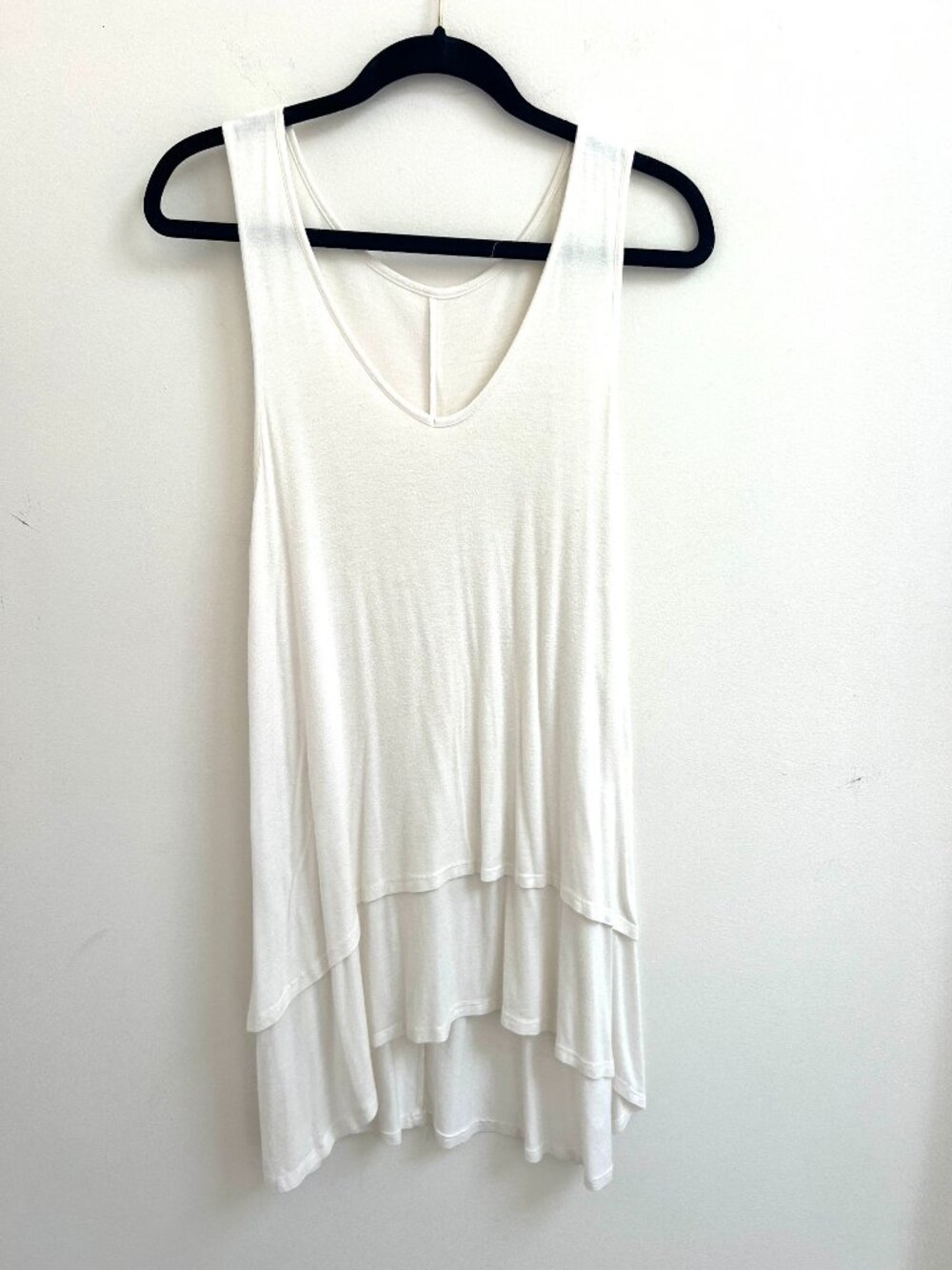 White Triple Layer Asymmetric High Low Babydoll Tank Tunic Dress One Size